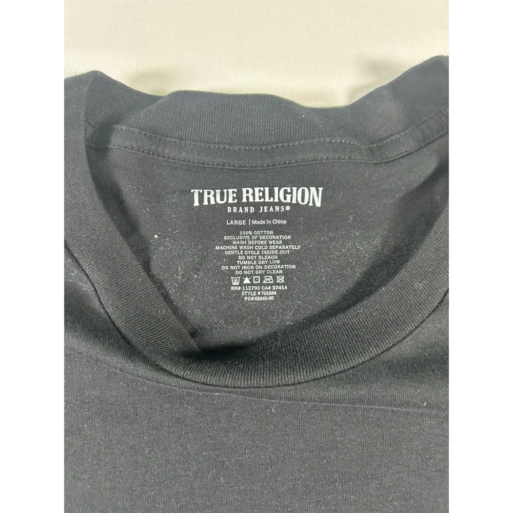 True Religion Men's Silicone USA HS T-shirt Large Jet Black 100Cotton Buddha NWT